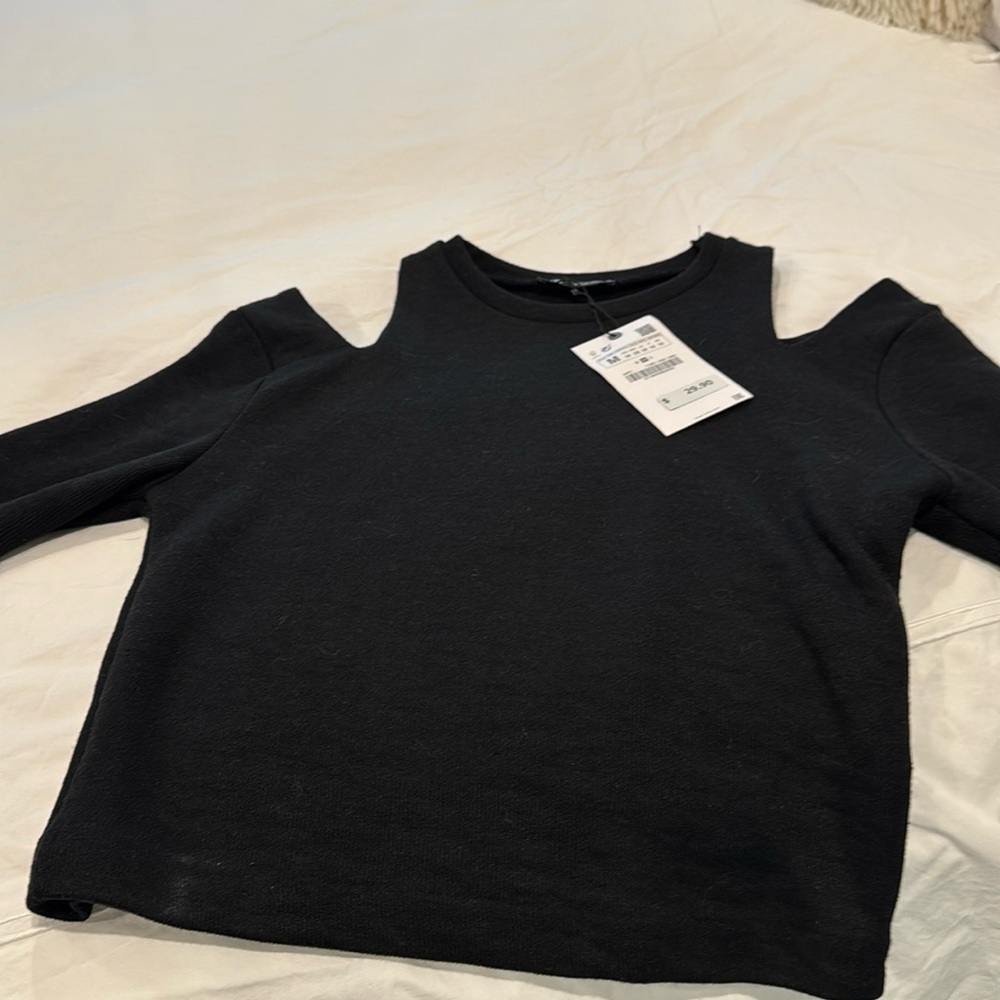 Great black basic long sleeve knit sweater with open shoulder!!